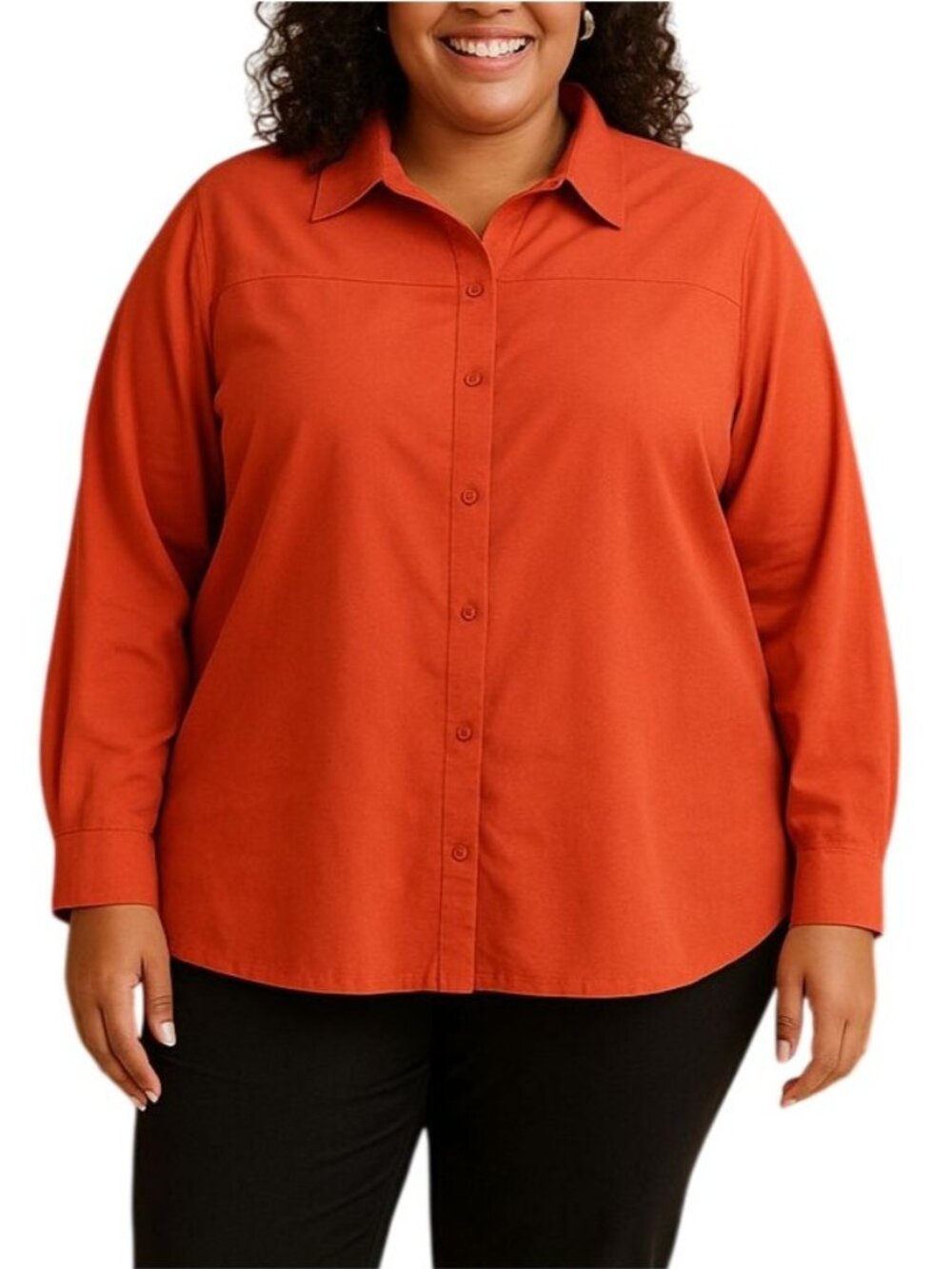 Avenue Plus Size 18/20 Top Button-Up Red Classic Long Sleeve Shirt